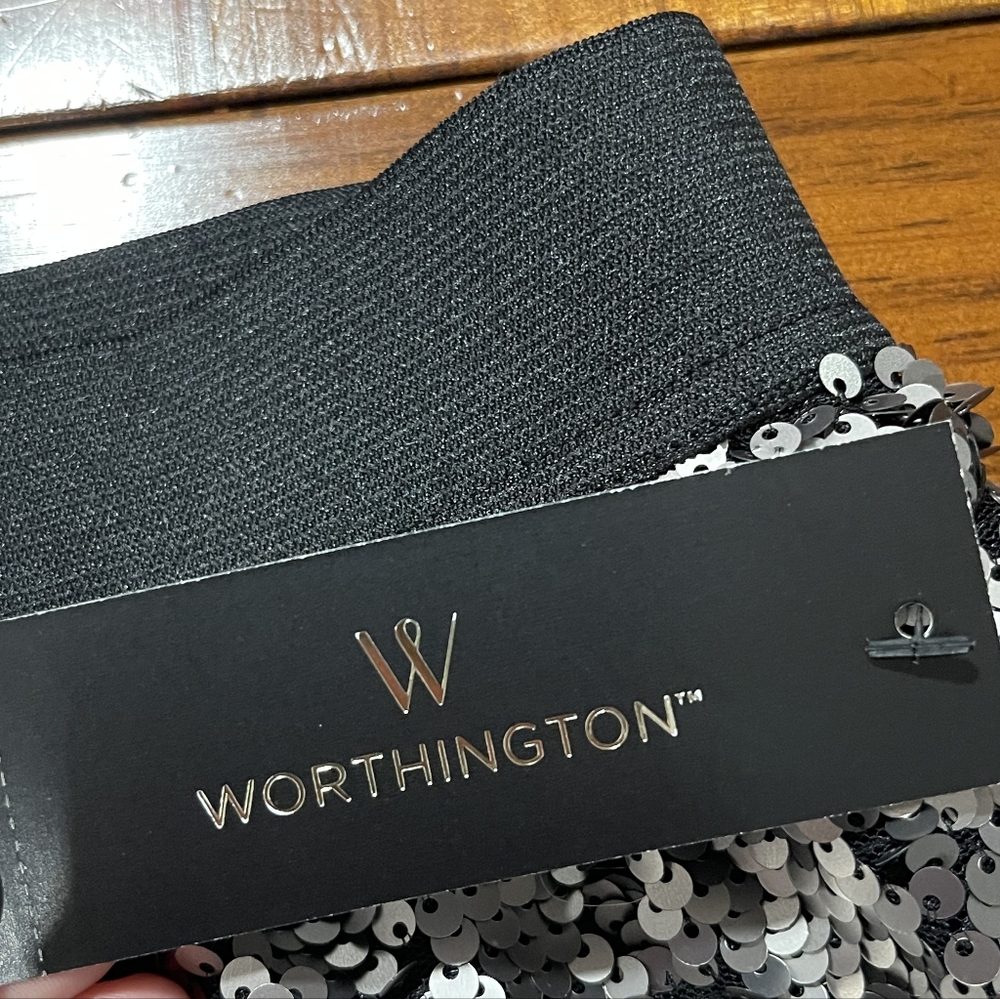 Nwt Worthington Womens Grey Silver Black Metallic Sequin Pull On Midi Skirt L - Picture 4 of 4